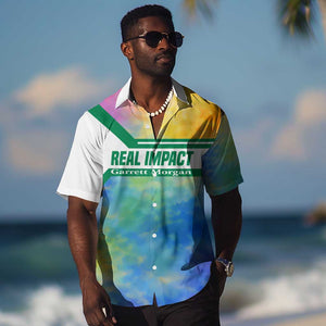 Garrett Morgan Hawaiian Shirt with Real Impact Quote, Black Inventor Portrait and Vibrant Watercolor - African Pride