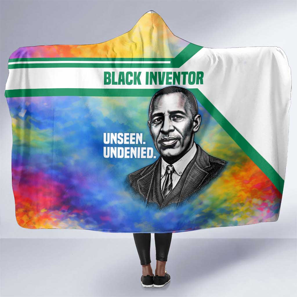 Garrett Morgan Hooded Blanket with Real Impact Quote, Black Inventor Portrait and Vibrant Watercolor - African Pride