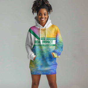 Garrett Morgan Hoodie Dress with Real Impact Quote, Black Inventor Portrait and Vibrant Watercolor - African Pride