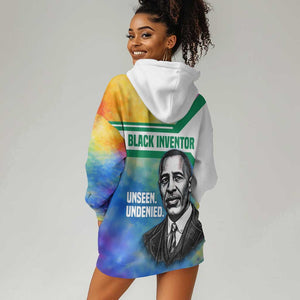 Garrett Morgan Hoodie Dress with Real Impact Quote, Black Inventor Portrait and Vibrant Watercolor - African Pride