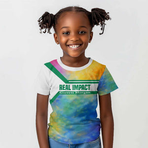 Garrett Morgan Kid T shirt with Real Impact Quote, Black Inventor Portrait and Vibrant Watercolor - African Pride