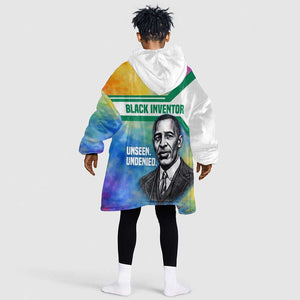 Garrett Morgan Kid Wearable Blanket Hoodie with Real Impact Quote, Black Inventor Portrait and Vibrant Watercolor - African Pride