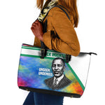 Garrett Morgan Leather Tote Bag with Real Impact Quote, Black Inventor Portrait and Vibrant Watercolor - African Pride