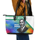 Garrett Morgan Leather Tote Bag with Real Impact Quote, Black Inventor Portrait and Vibrant Watercolor - African Pride