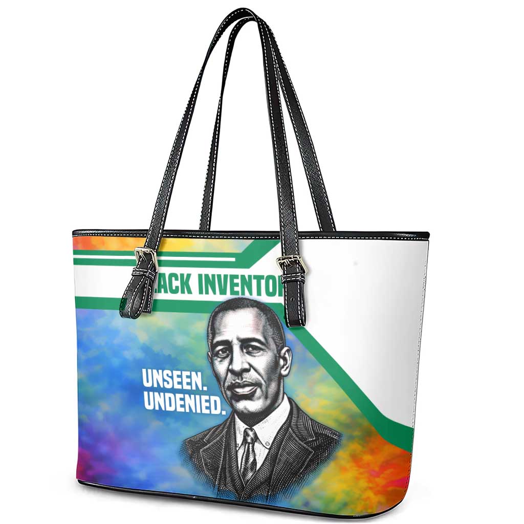 Garrett Morgan Leather Tote Bag with Real Impact Quote, Black Inventor Portrait and Vibrant Watercolor - African Pride
