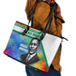 Garrett Morgan Leather Tote Bag with Real Impact Quote, Black Inventor Portrait and Vibrant Watercolor - African Pride