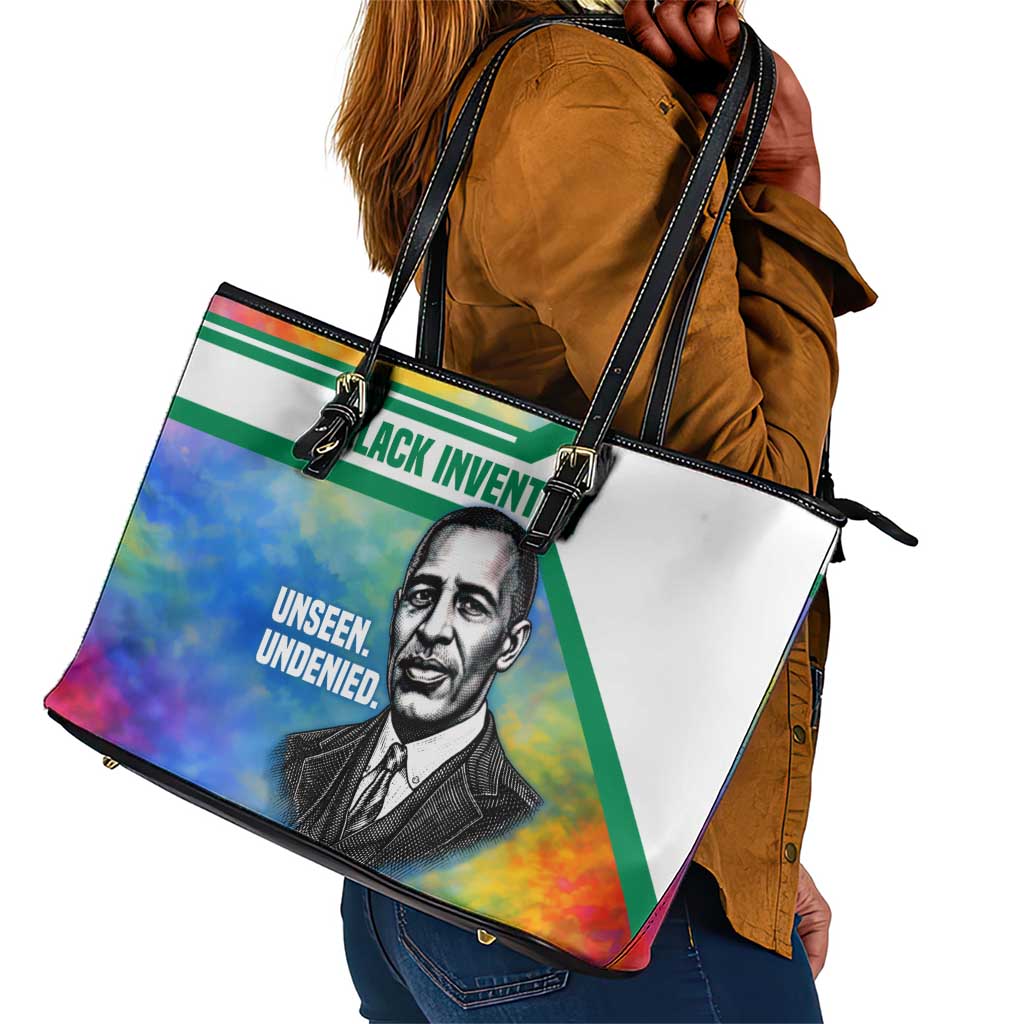 Garrett Morgan Leather Tote Bag with Real Impact Quote, Black Inventor Portrait and Vibrant Watercolor - African Pride