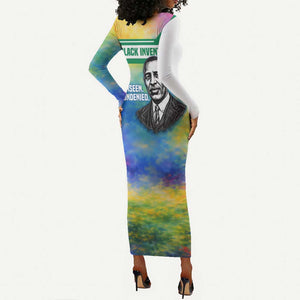 Garrett Morgan Long Sleeve Bodycon Dress with Real Impact Quote, Black Inventor Portrait and Vibrant Watercolor - African Pride
