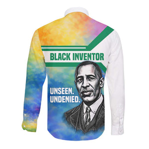 Garrett Morgan Long Sleeve Button Shirt with Real Impact Quote, Black Inventor Portrait and Vibrant Watercolor - African Pride