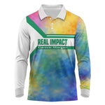 Garrett Morgan Long Sleeve Polo Shirt with Real Impact Quote, Black Inventor Portrait and Vibrant Watercolor - African Pride