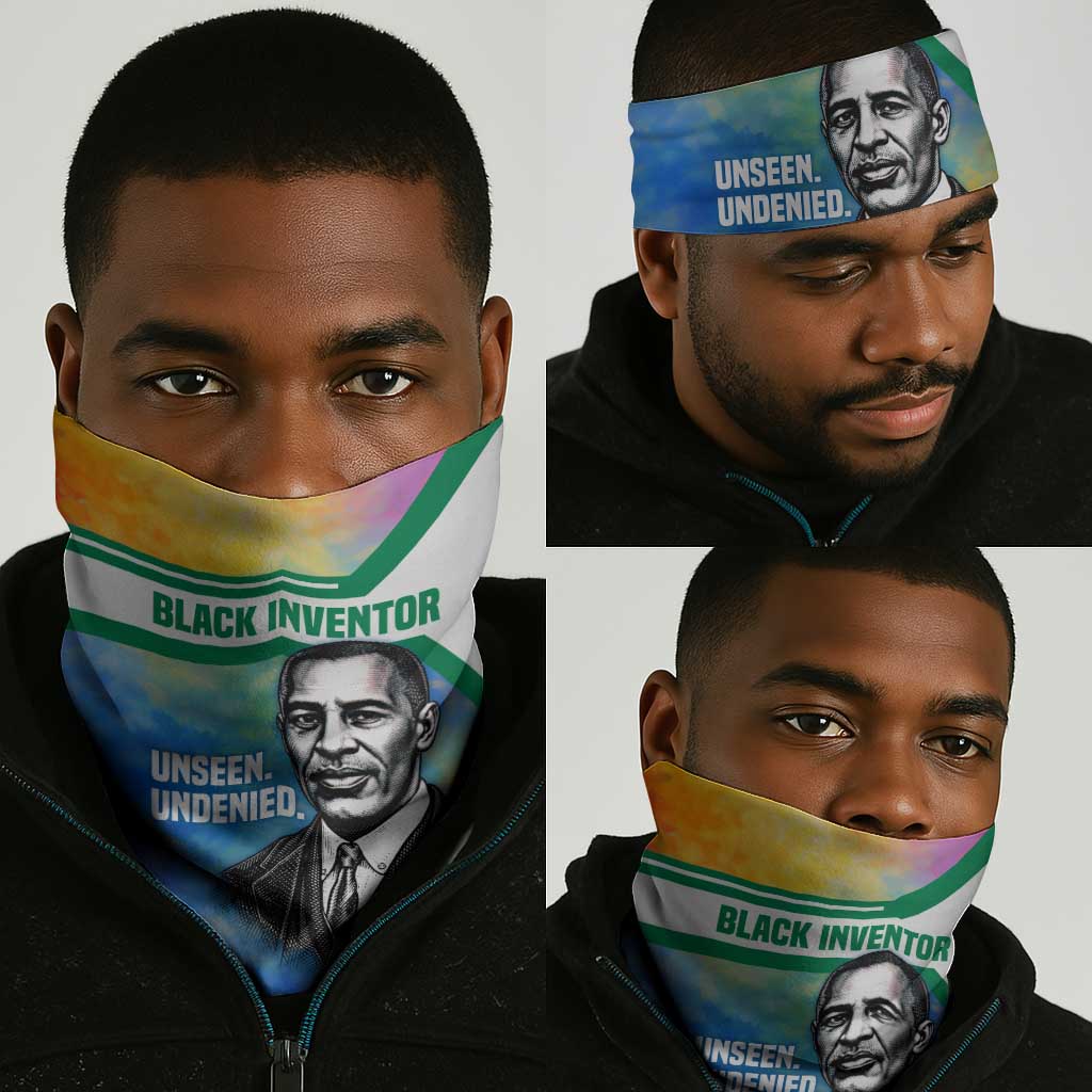 Garrett Morgan Neck Gaiter with Real Impact Quote, Black Inventor Portrait and Vibrant Watercolor - African Pride