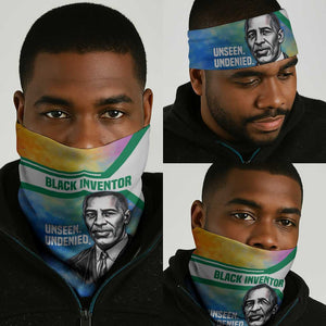 Garrett Morgan Neck Gaiter with Real Impact Quote, Black Inventor Portrait and Vibrant Watercolor - African Pride