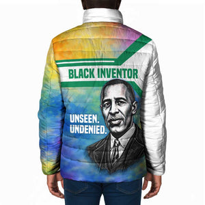 Garrett Morgan Padded Jacket with Real Impact Quote, Black Inventor Portrait and Vibrant Watercolor - African Pride