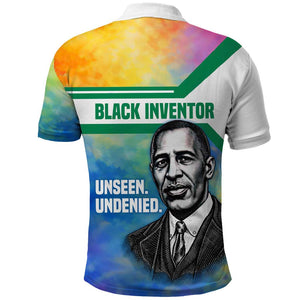 Garrett Morgan Polo Shirt with Real Impact Quote, Black Inventor Portrait and Vibrant Watercolor - African Pride