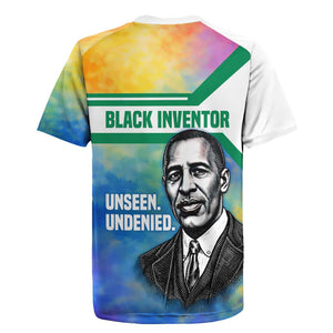 Garrett Morgan Rugby Jersey with Real Impact Quote, Black Inventor Portrait and Vibrant Watercolor - African Pride