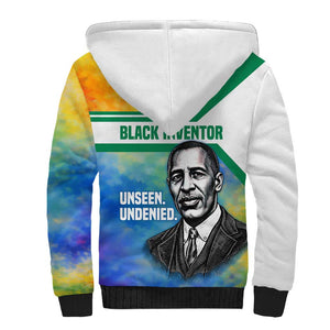 Garrett Morgan Sherpa Hoodie with Real Impact Quote, Black Inventor Portrait and Vibrant Watercolor - African Pride