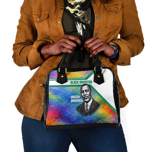 Garrett Morgan Shoulder Handbag with Real Impact Quote, Black Inventor Portrait and Vibrant Watercolor - African Pride