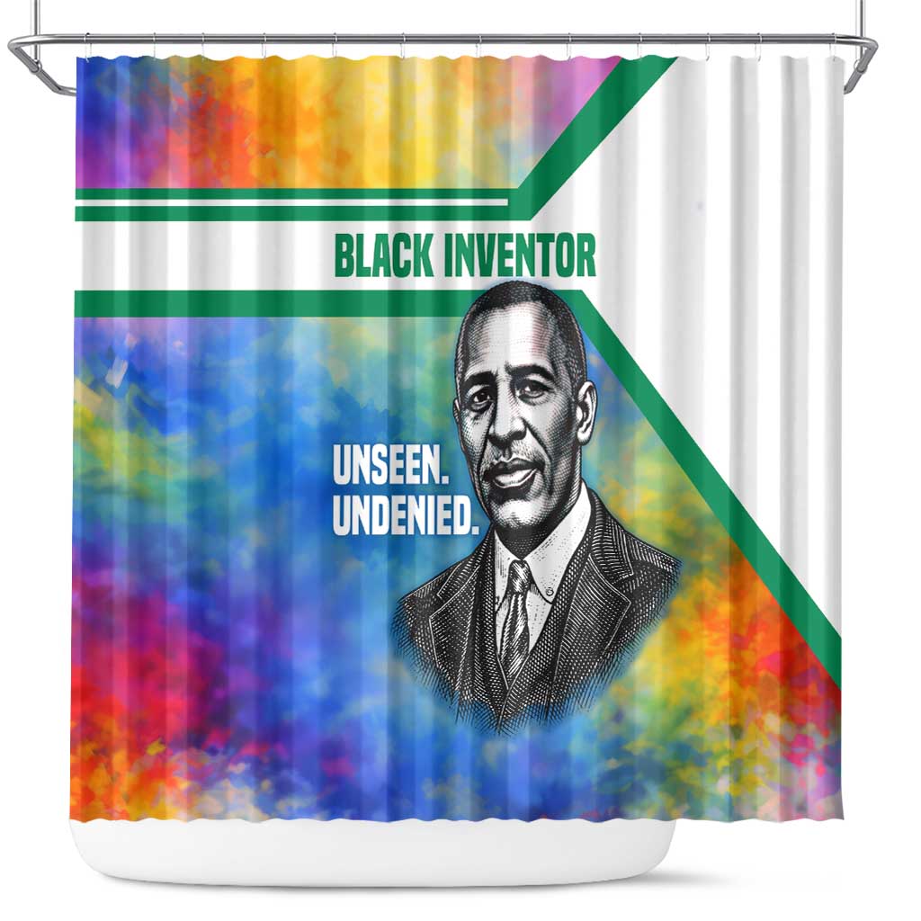 Garrett Morgan Shower Curtain with Real Impact Quote, Black Inventor Portrait and Vibrant Watercolor - African Pride