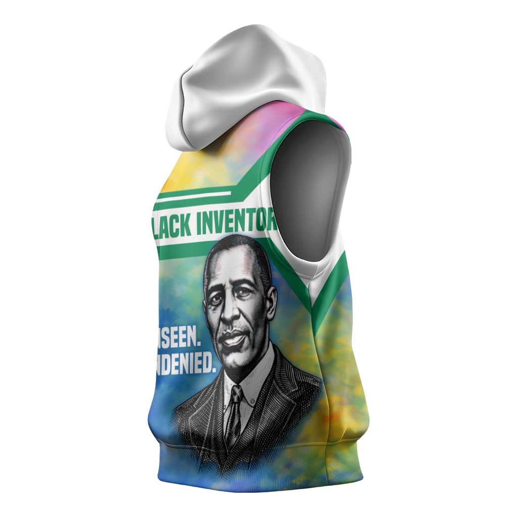 Garrett Morgan Sleeveless Hoodie with Real Impact Quote, Black Inventor Portrait and Vibrant Watercolor - African Pride