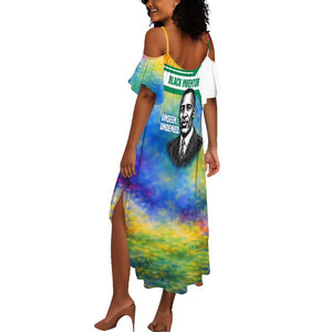 Garrett Morgan Summer Maxi Dress with Real Impact Quote, Black Inventor Portrait and Vibrant Watercolor - African Pride
