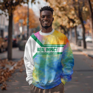 Garrett Morgan Sweatshirt with Real Impact Quote, Black Inventor Portrait and Vibrant Watercolor - African Pride
