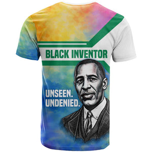 Garrett Morgan T shirt with Real Impact Quote, Black Inventor Portrait and Vibrant Watercolor - African Pride