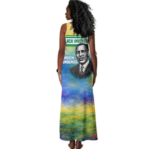 Garrett Morgan Tank Maxi Dress with Real Impact Quote, Black Inventor Portrait and Vibrant Watercolor - African Pride