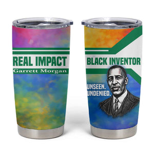Garrett Morgan Tumbler Cup with Real Impact Quote, Black Inventor Portrait and Vibrant Watercolor - African Pride