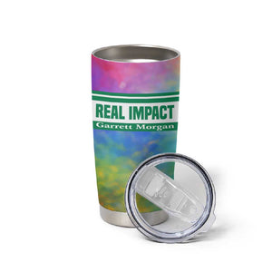 Garrett Morgan Tumbler Cup with Real Impact Quote, Black Inventor Portrait and Vibrant Watercolor - African Pride