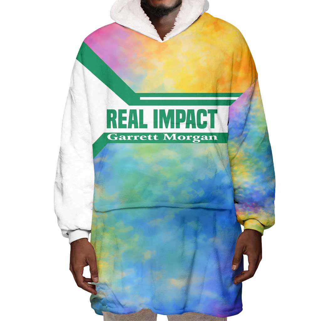 Garrett Morgan Wearable Blanket Hoodie with Real Impact Quote, Black Inventor Portrait and Vibrant Watercolor - African Pride
