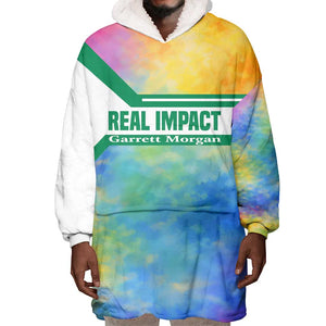 Garrett Morgan Wearable Blanket Hoodie with Real Impact Quote, Black Inventor Portrait and Vibrant Watercolor - African Pride