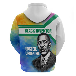 Garrett Morgan Zip Hoodie with Real Impact Quote, Black Inventor Portrait and Vibrant Watercolor - African Pride