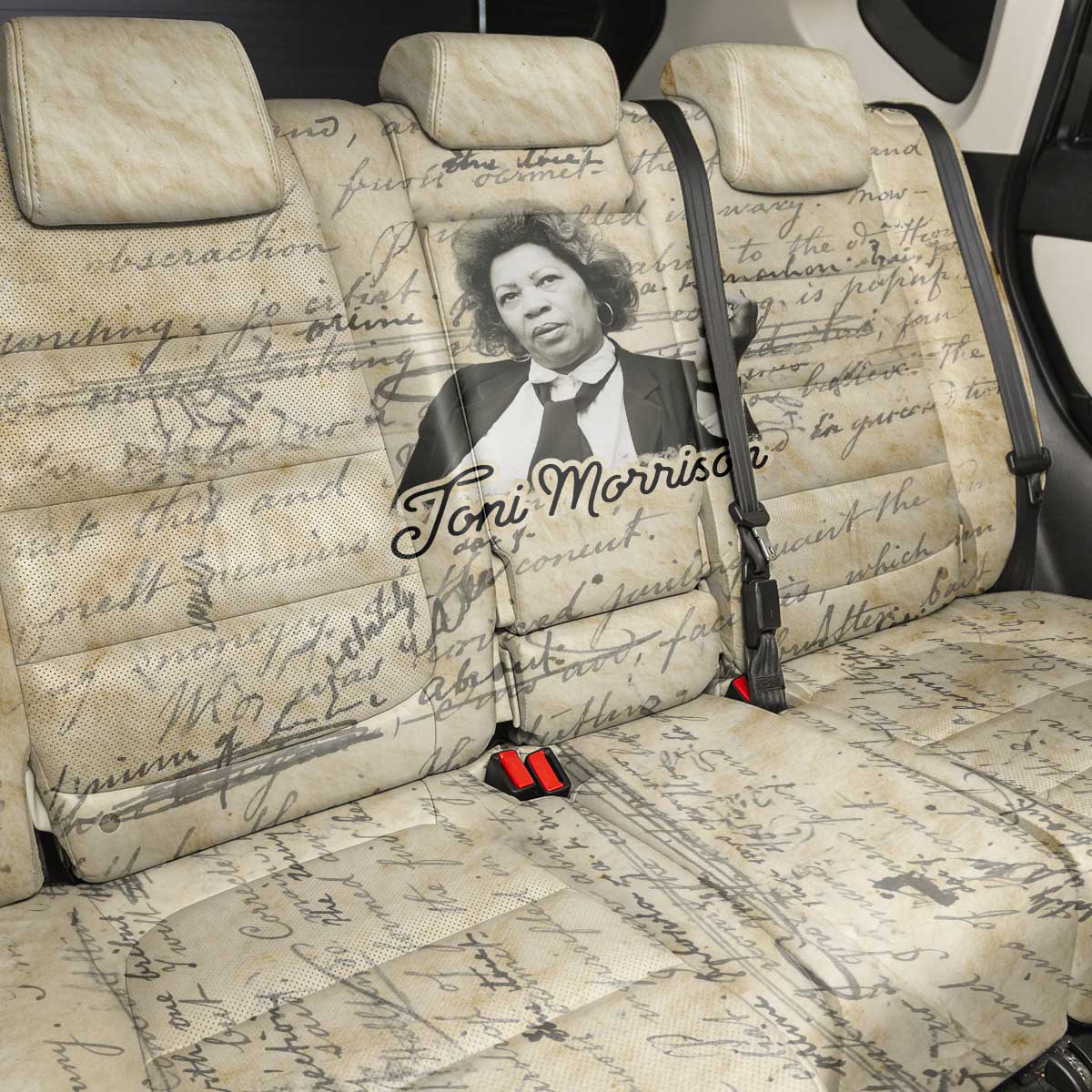 Toni Morrison Back Car Seat Cover Handwritten Manuscript Powerful Portrait with Feather Pen Quote - African Pride