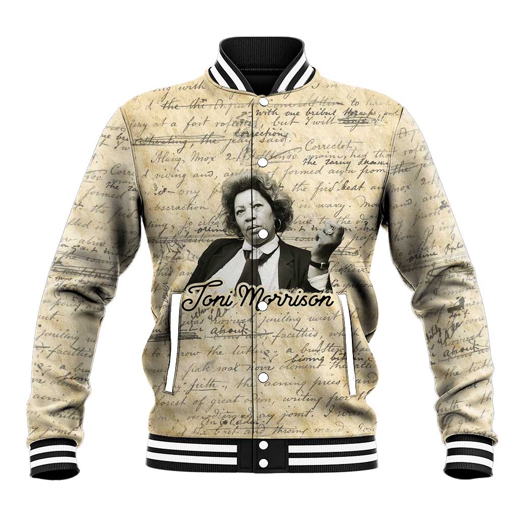 Toni Morrison Baseball Jacket Handwritten Manuscript Powerful Portrait with Feather Pen Quote - African Pride
