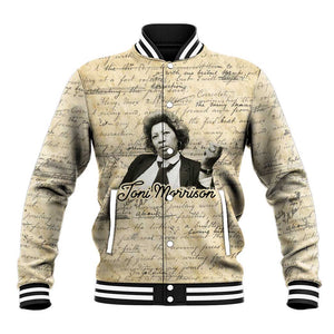 Toni Morrison Baseball Jacket Handwritten Manuscript Powerful Portrait with Feather Pen Quote - African Pride