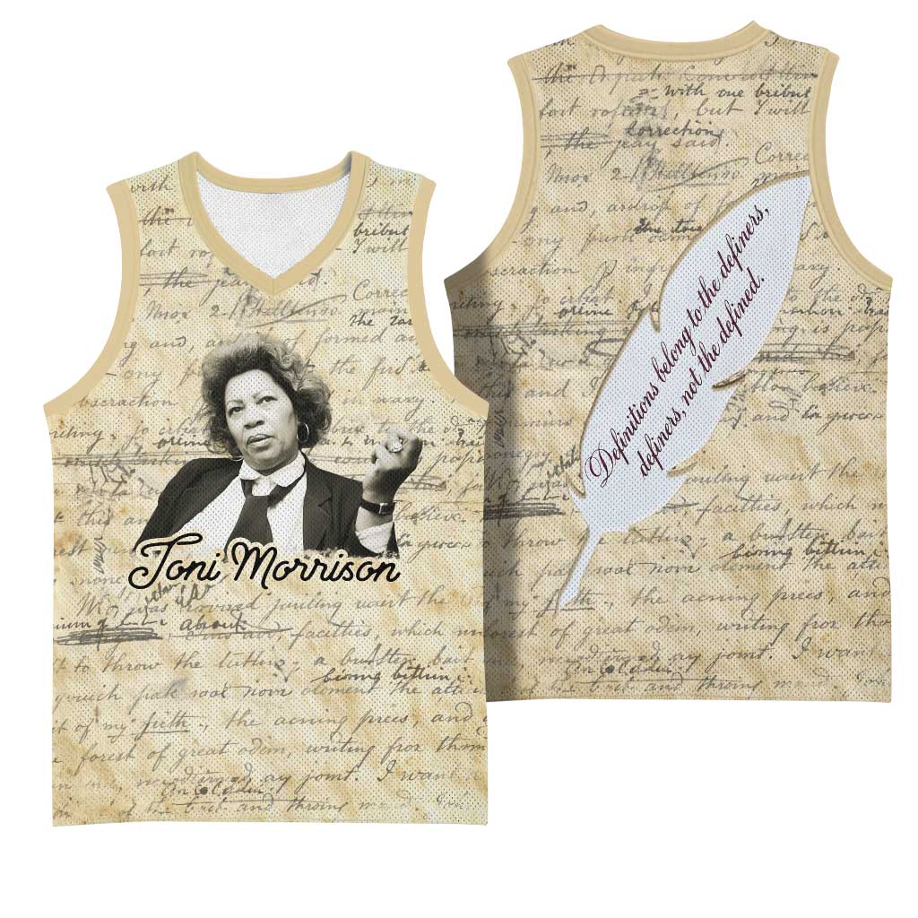 Toni Morrison Basketball Jersey Handwritten Manuscript Powerful Portrait with Feather Pen Quote - African Pride