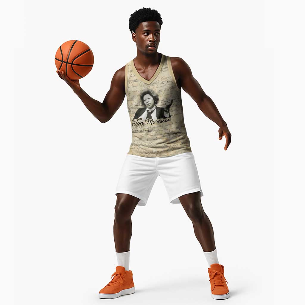 Toni Morrison Basketball Jersey Handwritten Manuscript Powerful Portrait with Feather Pen Quote - African Pride