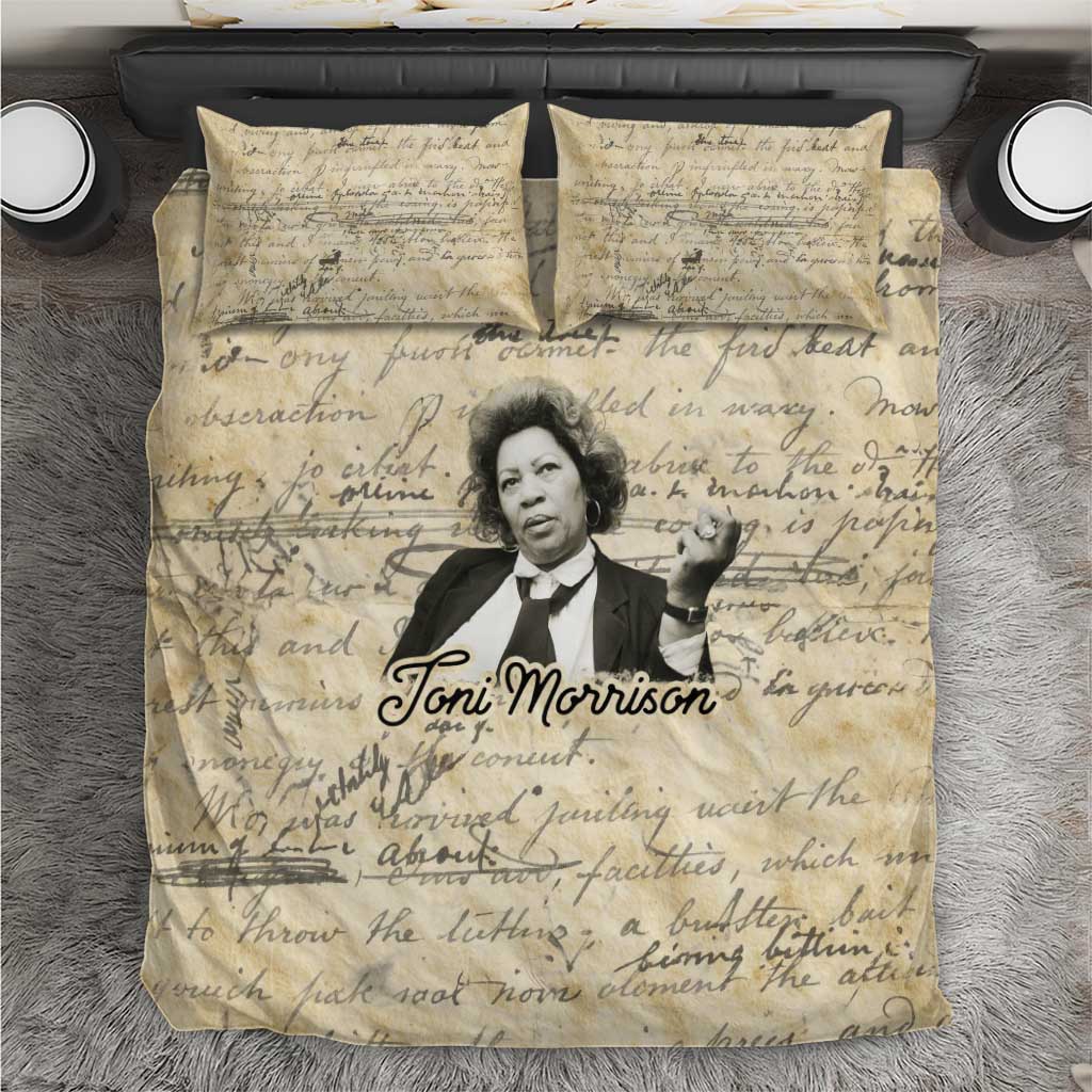 Toni Morrison Bedding Set Handwritten Manuscript Powerful Portrait with Feather Pen Quote - African Pride