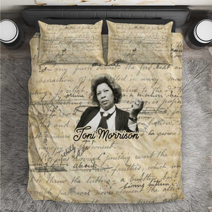 Toni Morrison Bedding Set Handwritten Manuscript Powerful Portrait with Feather Pen Quote - African Pride