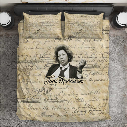 Toni Morrison Bedding Set Handwritten Manuscript Powerful Portrait with Feather Pen Quote - African Pride