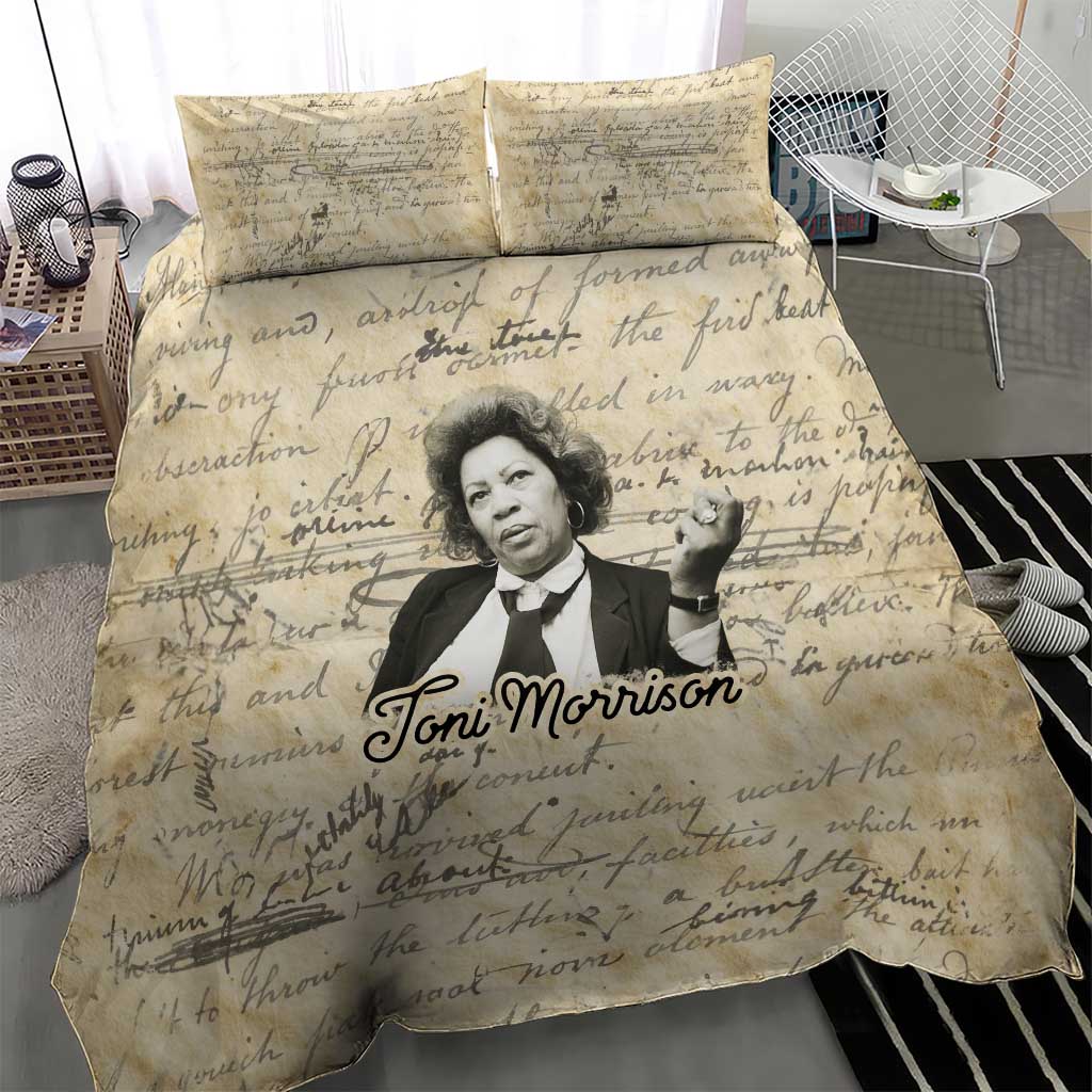 Toni Morrison Bedding Set Handwritten Manuscript Powerful Portrait with Feather Pen Quote - African Pride
