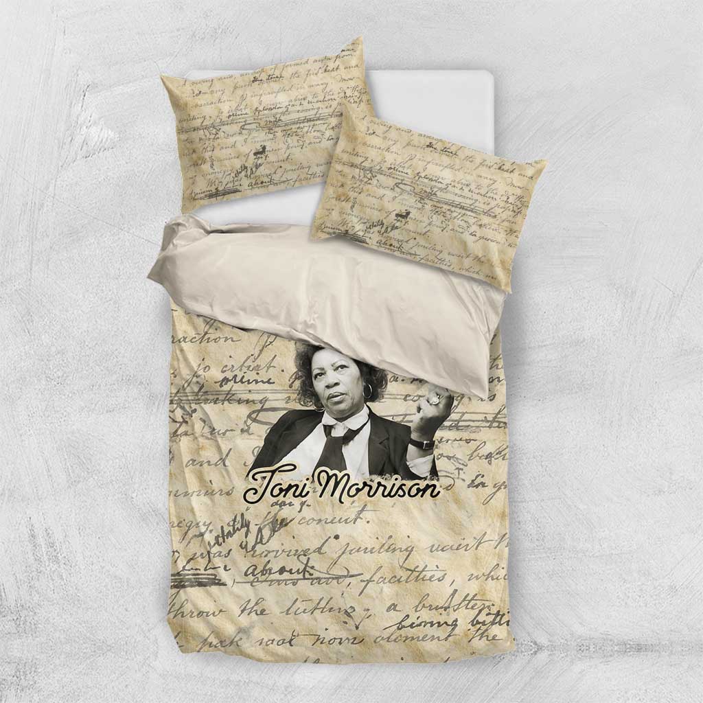 Toni Morrison Bedding Set Handwritten Manuscript Powerful Portrait with Feather Pen Quote - African Pride