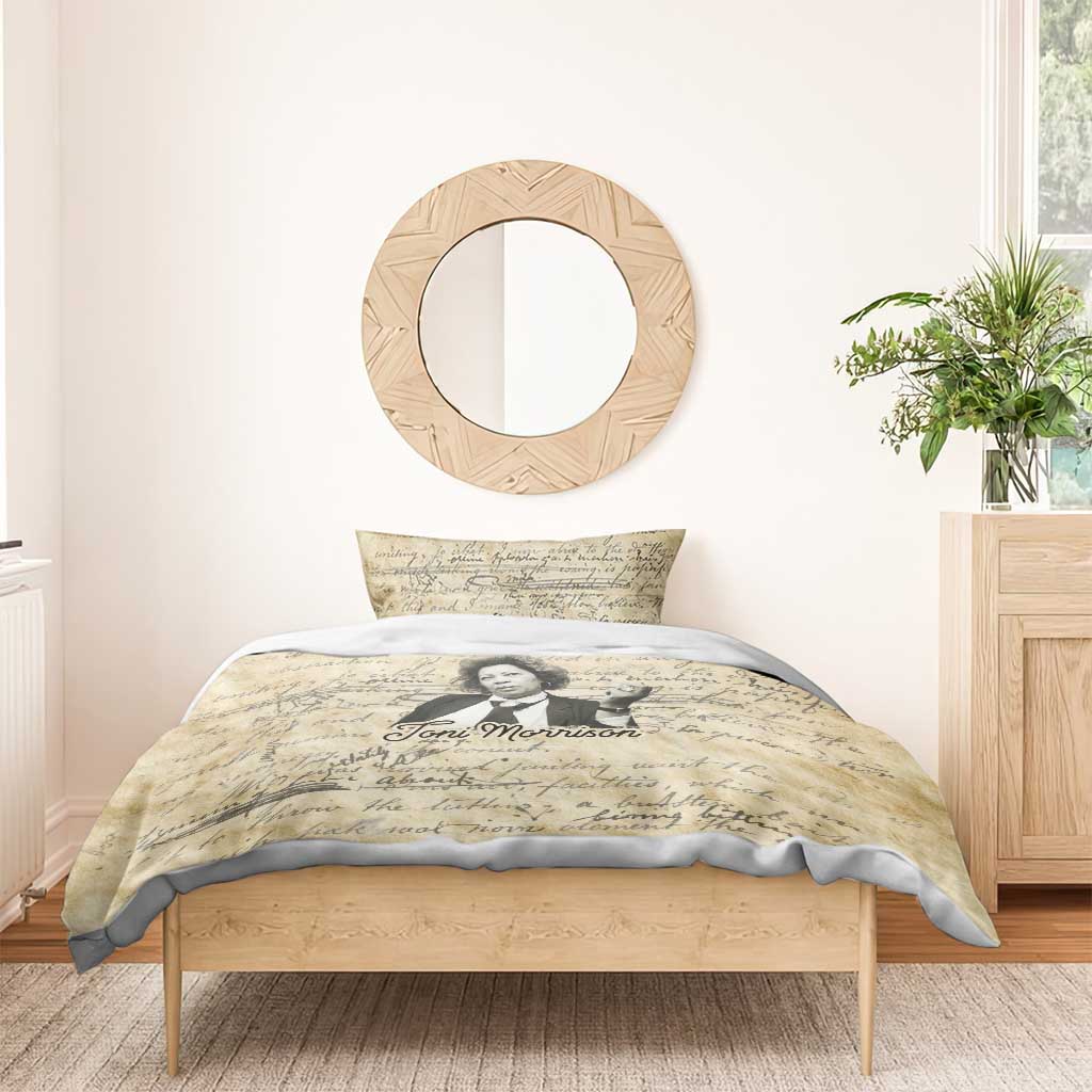 Toni Morrison Bedding Set Handwritten Manuscript Powerful Portrait with Feather Pen Quote - African Pride