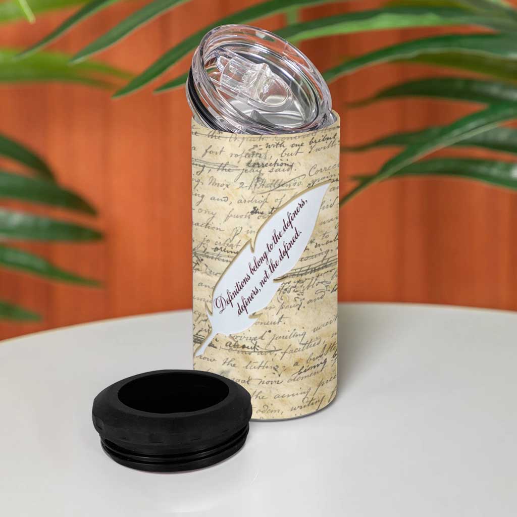 Toni Morrison 4 in 1 Can Cooler Tumbler Handwritten Manuscript Powerful Portrait with Feather Pen Quote - African Pride