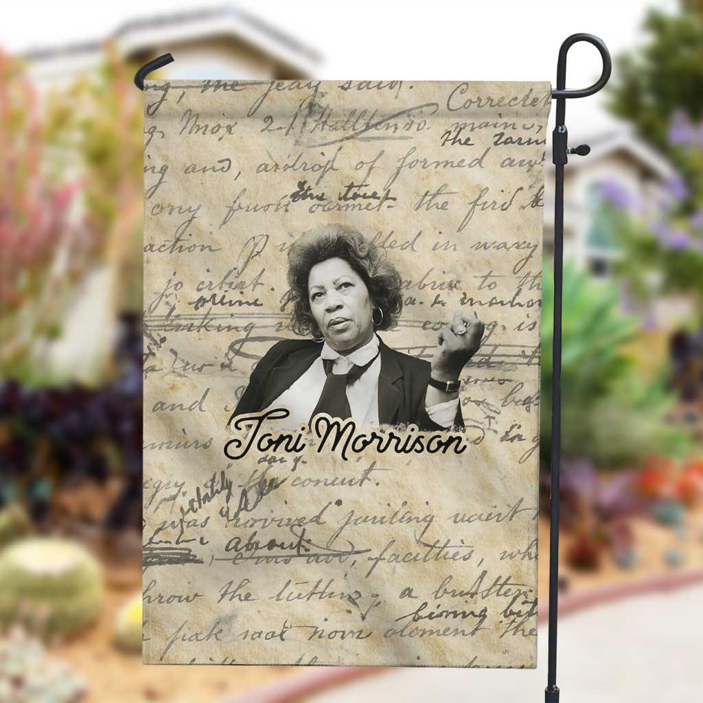 Toni Morrison Garden Flag Handwritten Manuscript Powerful Portrait with Feather Pen Quote - African Pride