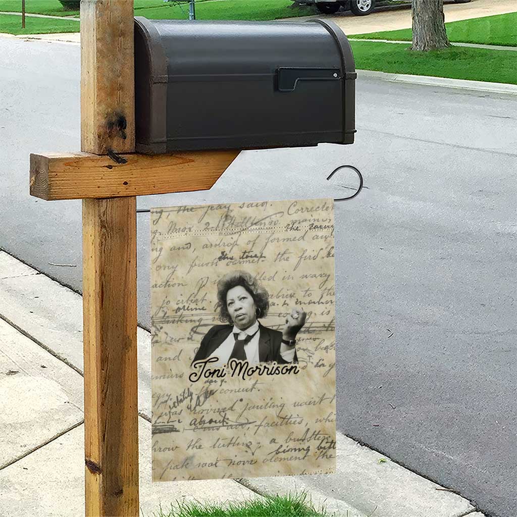 Toni Morrison Garden Flag Handwritten Manuscript Powerful Portrait with Feather Pen Quote - African Pride