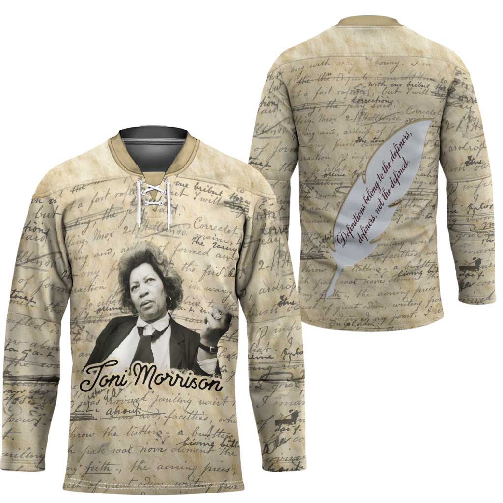 Toni Morrison Hockey Jersey Handwritten Manuscript Powerful Portrait with Feather Pen Quote - African Pride