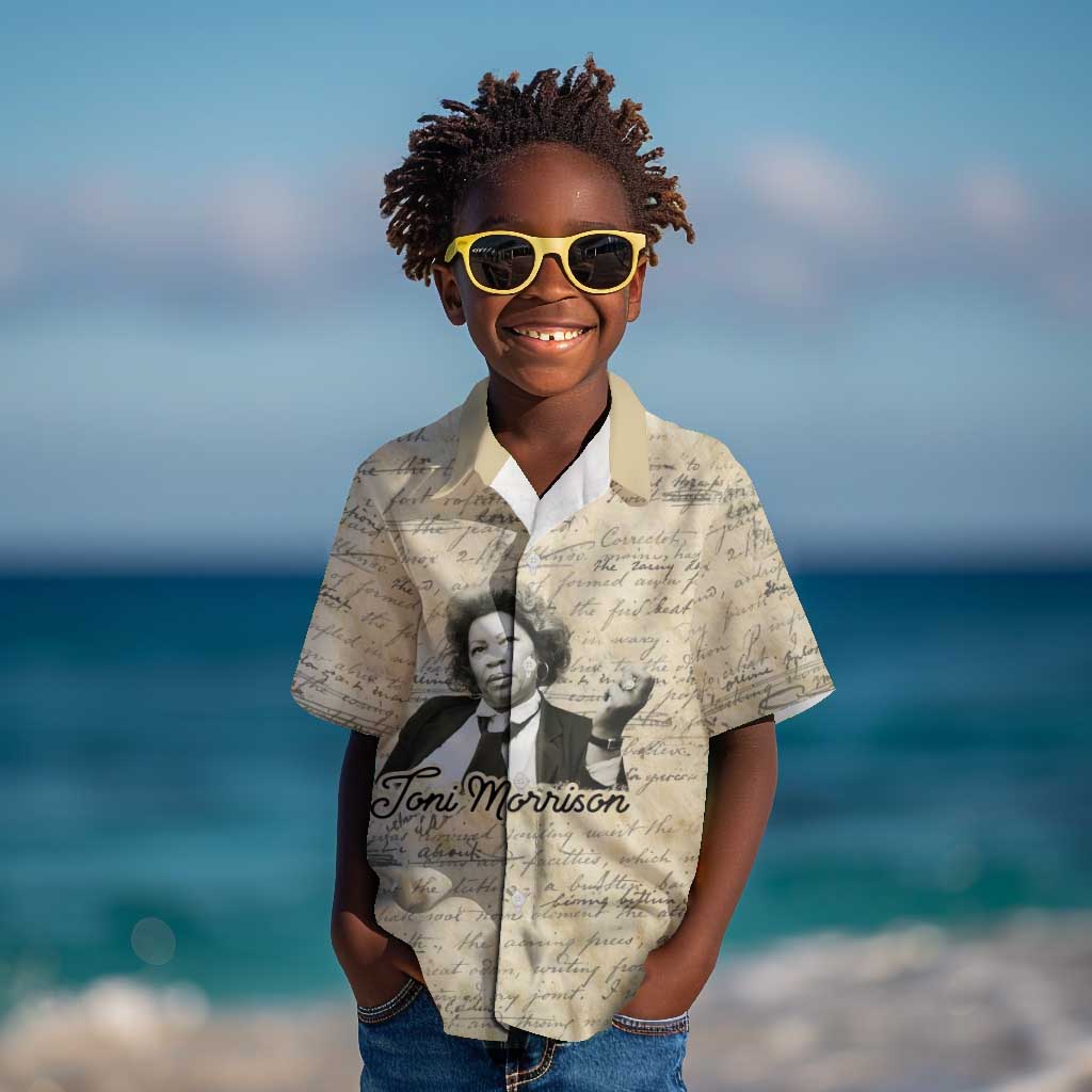 Toni Morrison Kid Hawaiian Shirt Handwritten Manuscript Powerful Portrait with Feather Pen Quote - African Pride