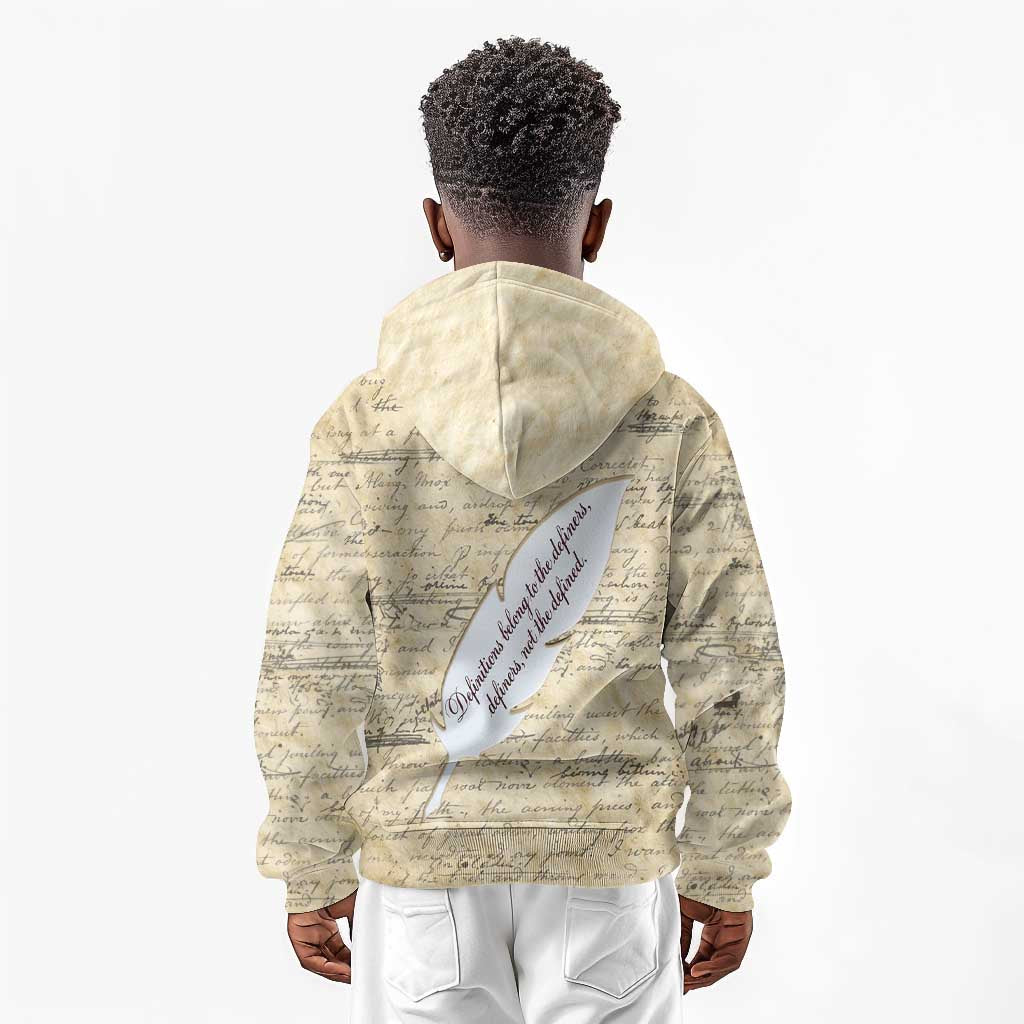 Toni Morrison Kid Hoodie Handwritten Manuscript Powerful Portrait with Feather Pen Quote - African Pride