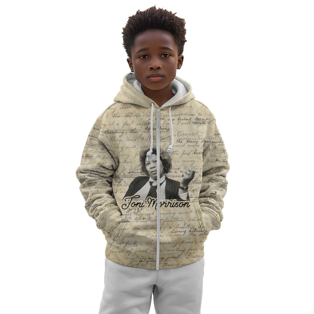 Toni Morrison Kid Hoodie Handwritten Manuscript Powerful Portrait with Feather Pen Quote - African Pride